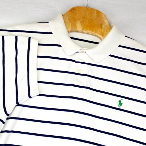 Polo Ralph Lauren Other - Polo Ralph Lauren Polo Shirt Men XL White Navy Blue Striped Cotton Short Sleeve
